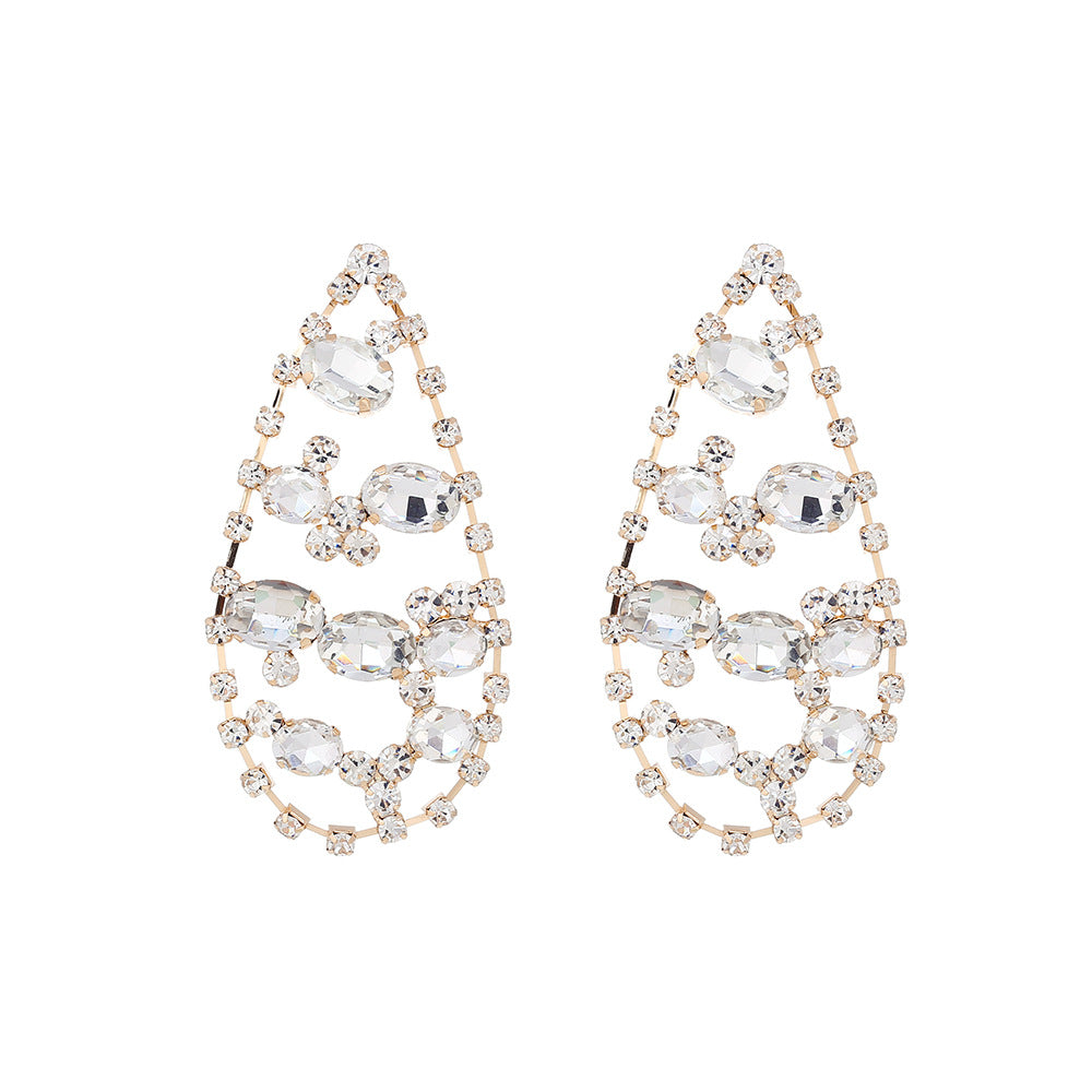 Wholesale Drop-shaped Tassel Retro Super Shiny Full Diamond Earrings